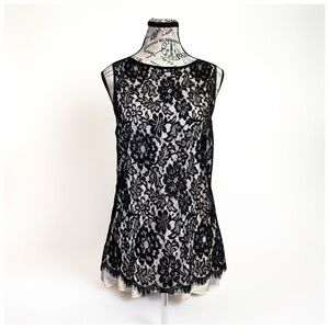 Fifteen Twenty Silk Lace Overlay Tunic Dress | Black Floral Lace | Size M